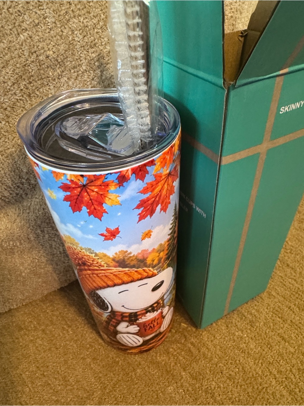 Snoopy Fall Skinny Tumbler - Autumn Leaves Design - Picture 4 of 6